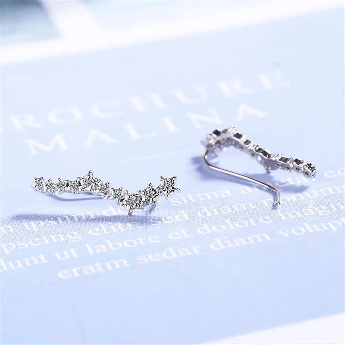 Cubic Zirconia & Silver-Plated Linking Star Ear Climbers