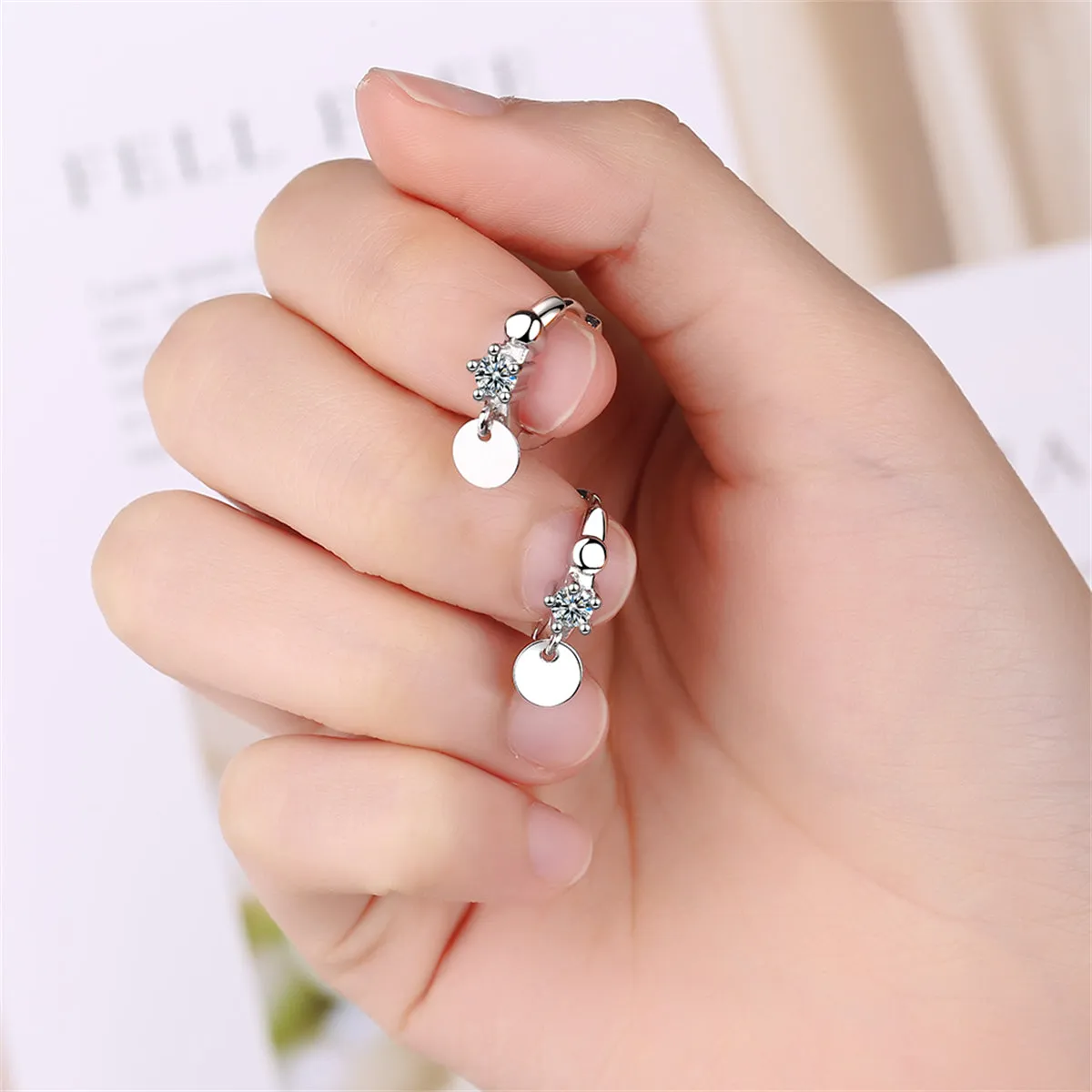 Cubic Zirconia & Silver-Plated Sequin Huggie Earrings