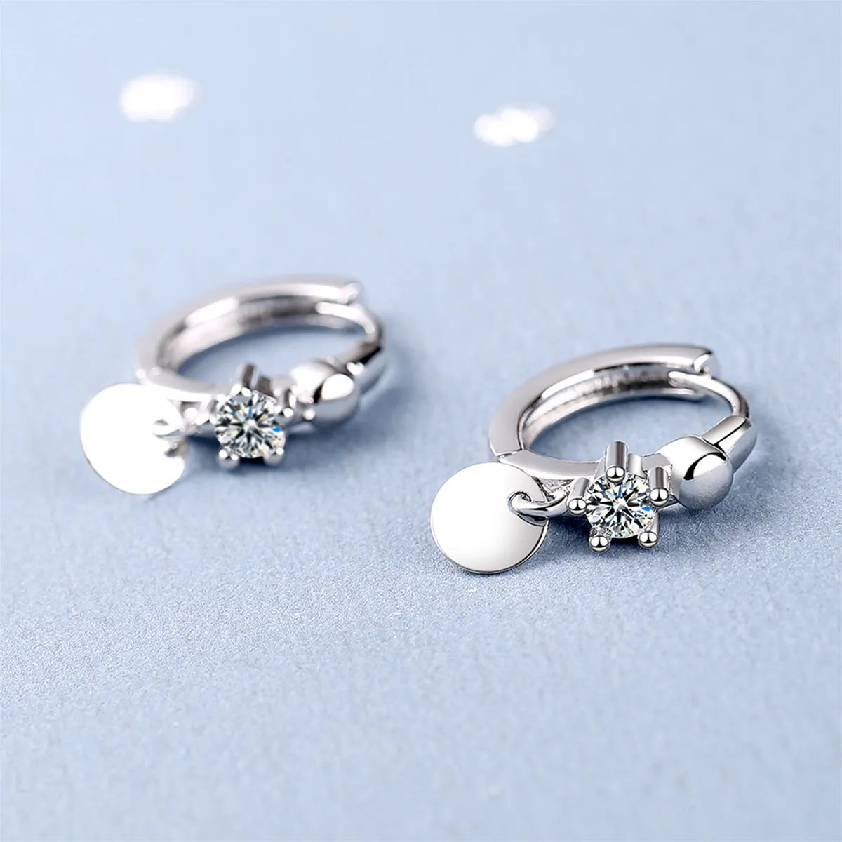 Cubic Zirconia & Silver-Plated Sequin Huggie Earrings