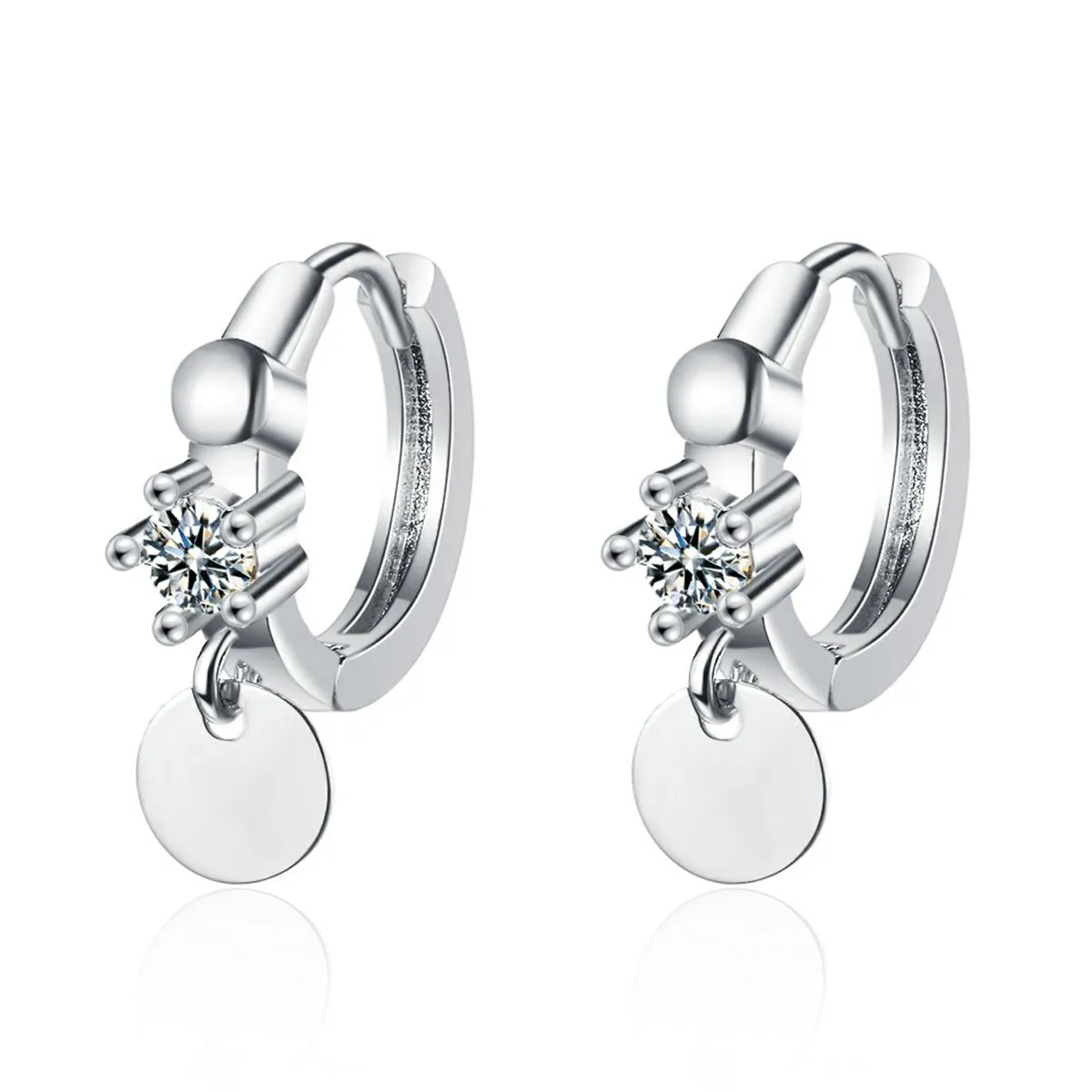 Cubic Zirconia & Silver-Plated Sequin Huggie Earrings