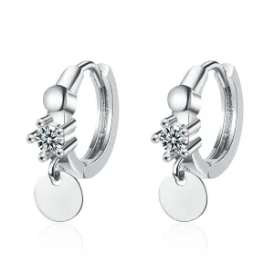 Cubic Zirconia & Silver-Plated Sequin Huggie Earrings