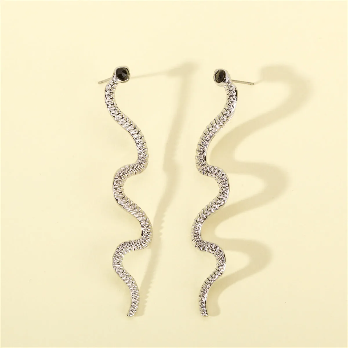 Cubic Zirconia & Silver-Plated Snake Dangle Earrings