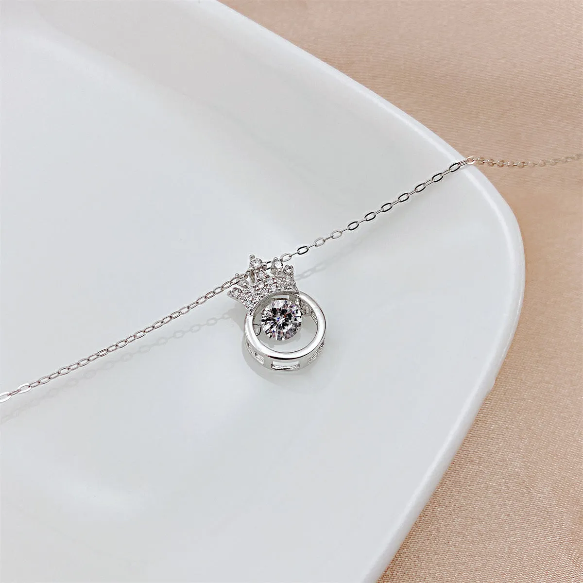Cubic Zirconia & Sterling Silver Crown Pendant Necklace