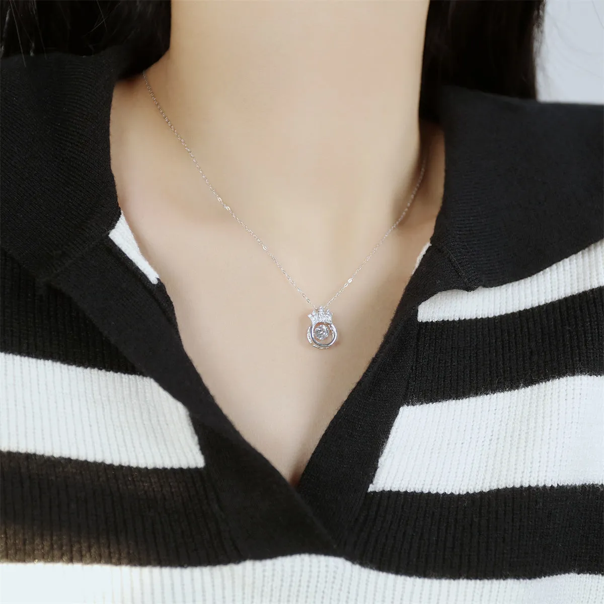 Cubic Zirconia & Sterling Silver Crown Pendant Necklace