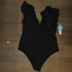 Cupshe Women's Plus Size One Piece Ruffle Plunge V Neck Bathing Suit Black 0X