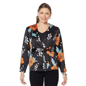 Curations Women's Belted Woven Printed Kimono Topper