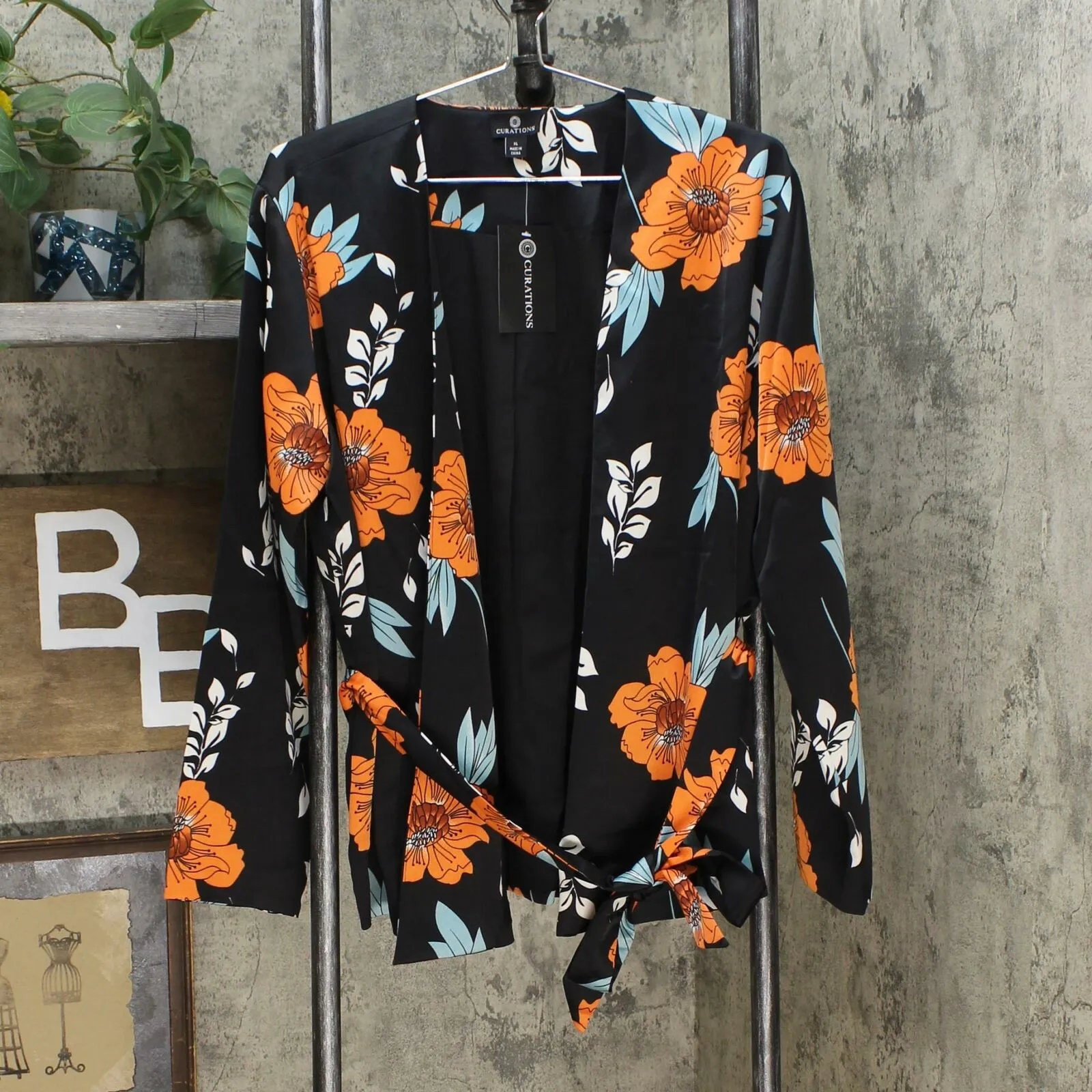 Curations Women's Belted Woven Printed Kimono Topper