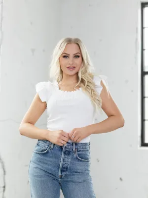 Current Air Square Neck Flutter Sweater Top