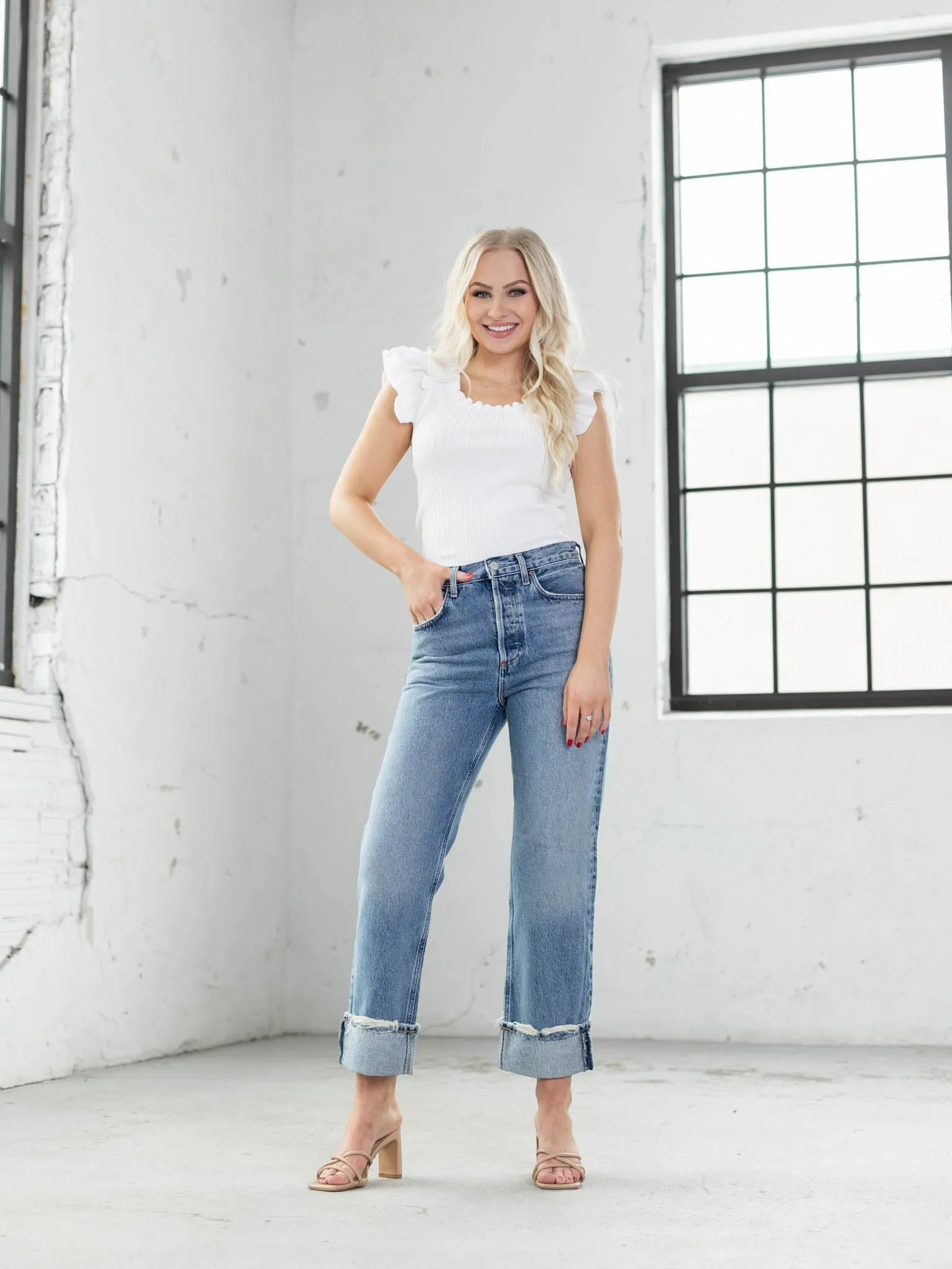 Current Air Square Neck Flutter Sweater Top