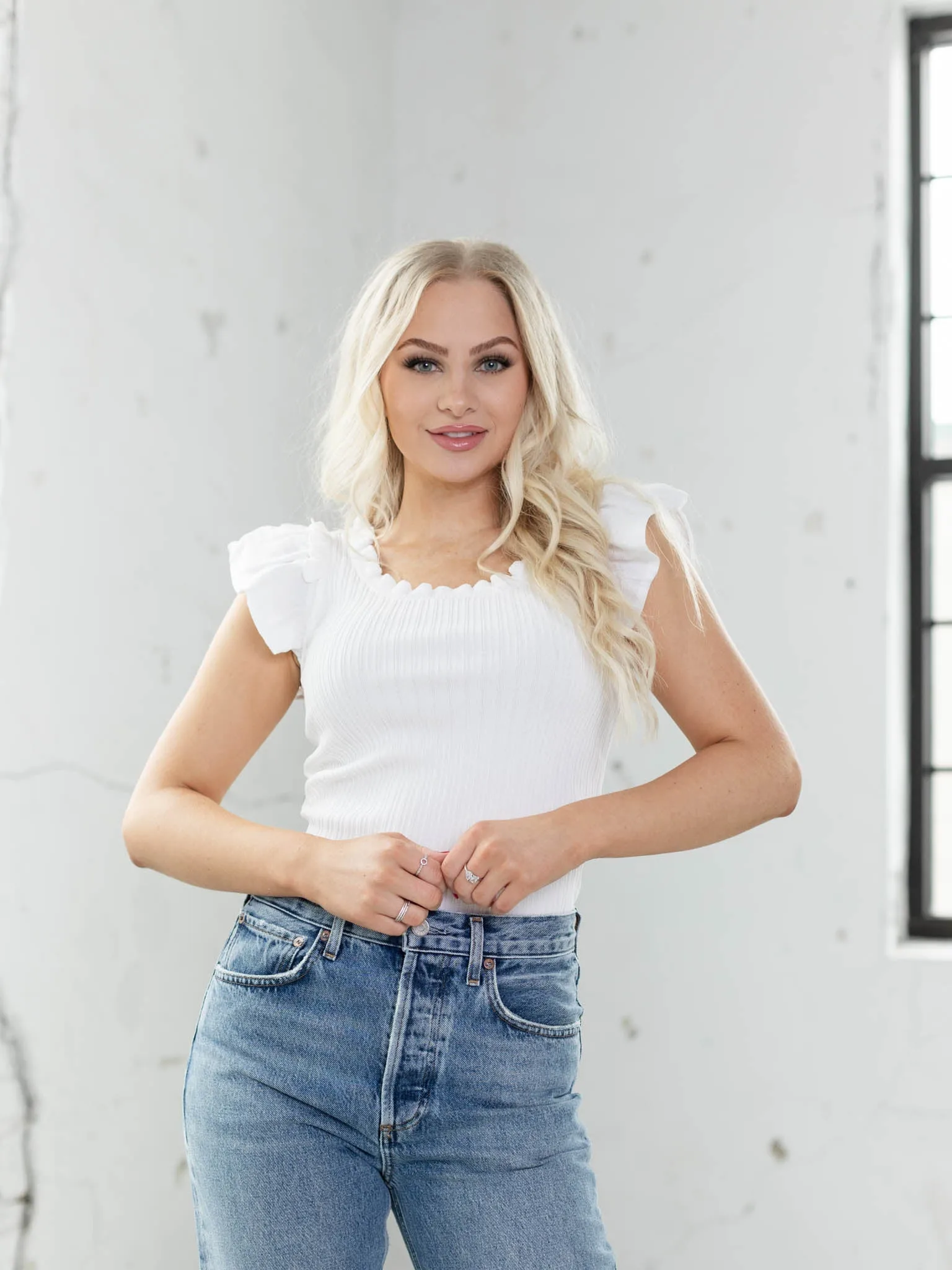 Current Air Square Neck Flutter Sweater Top