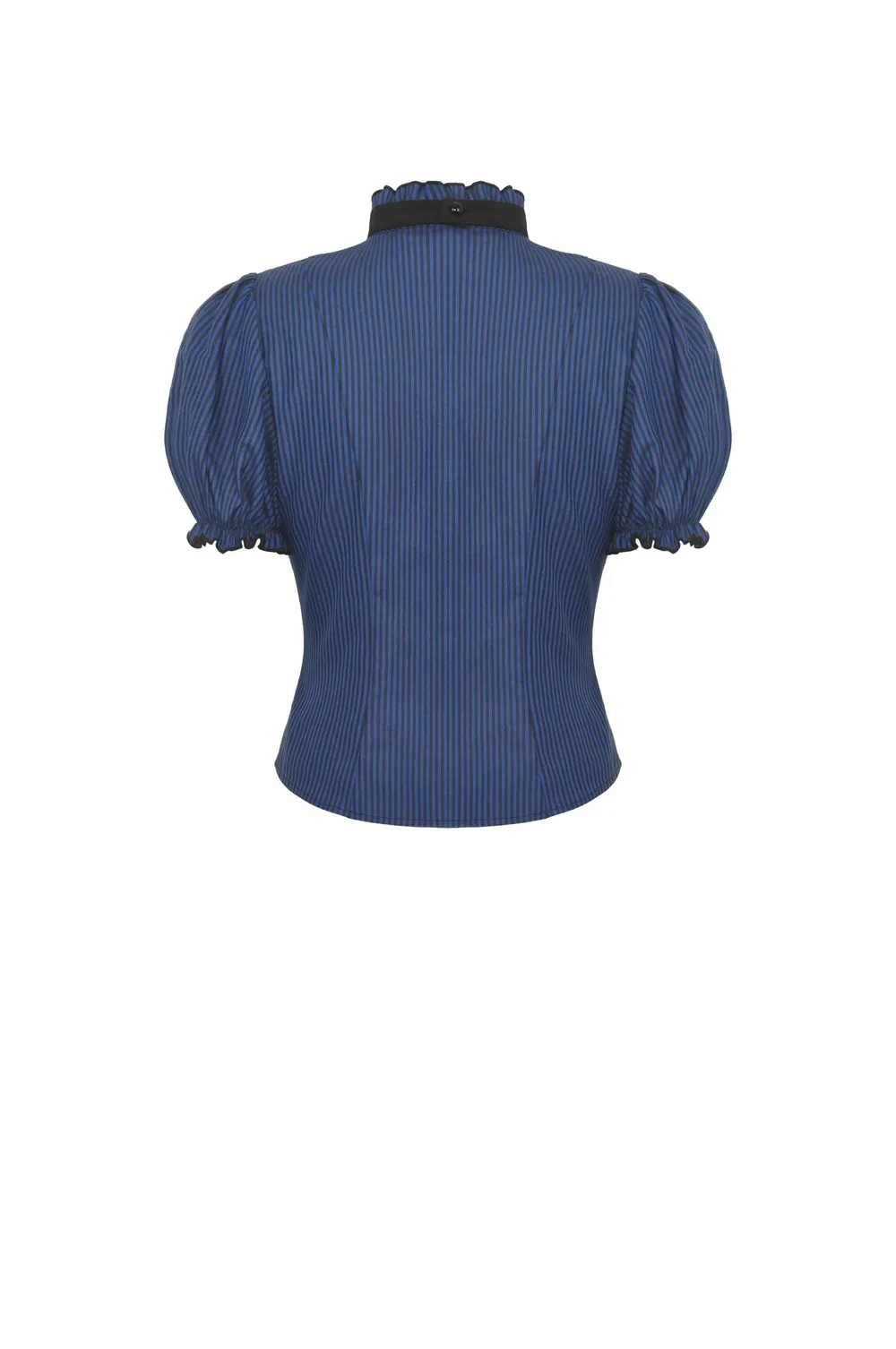 Dark Gothic Frilly Collar Striped Blouse With Black Lace Trim