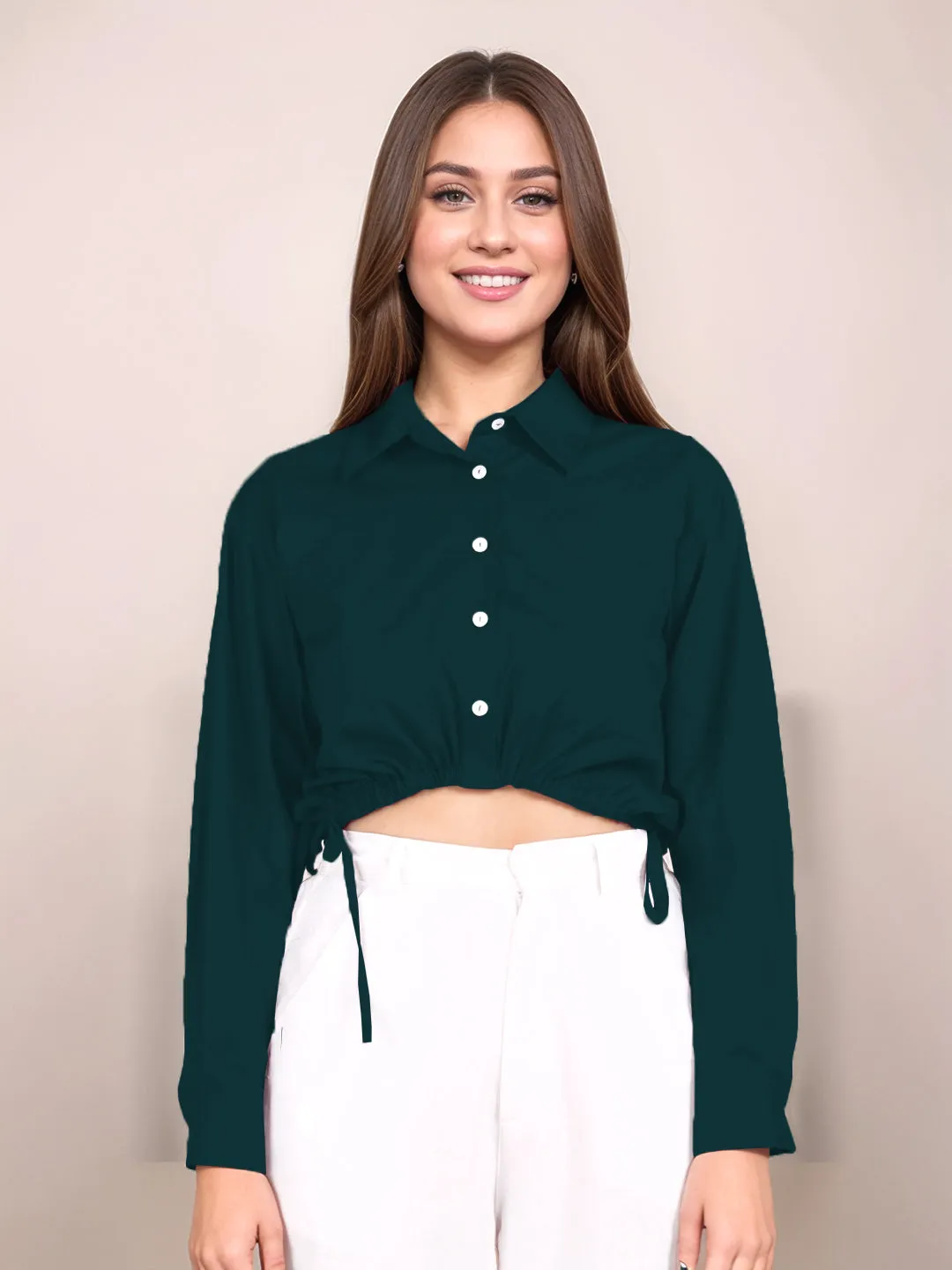Dark Green Solid Full Sleeves Shirt
