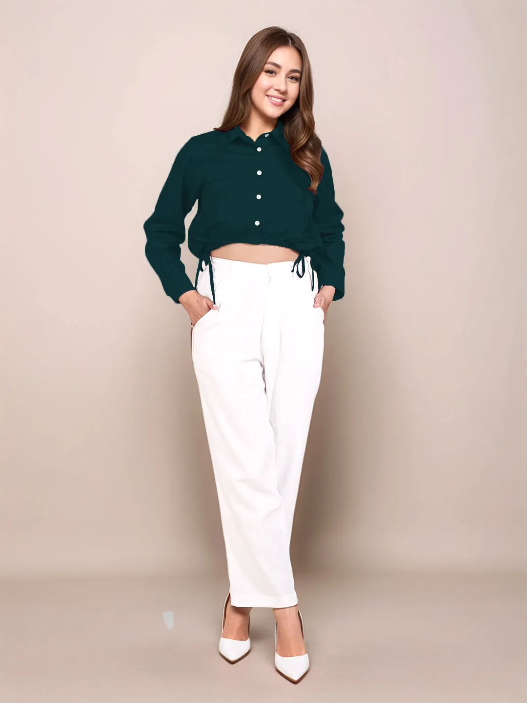 Dark Green Solid Full Sleeves Shirt
