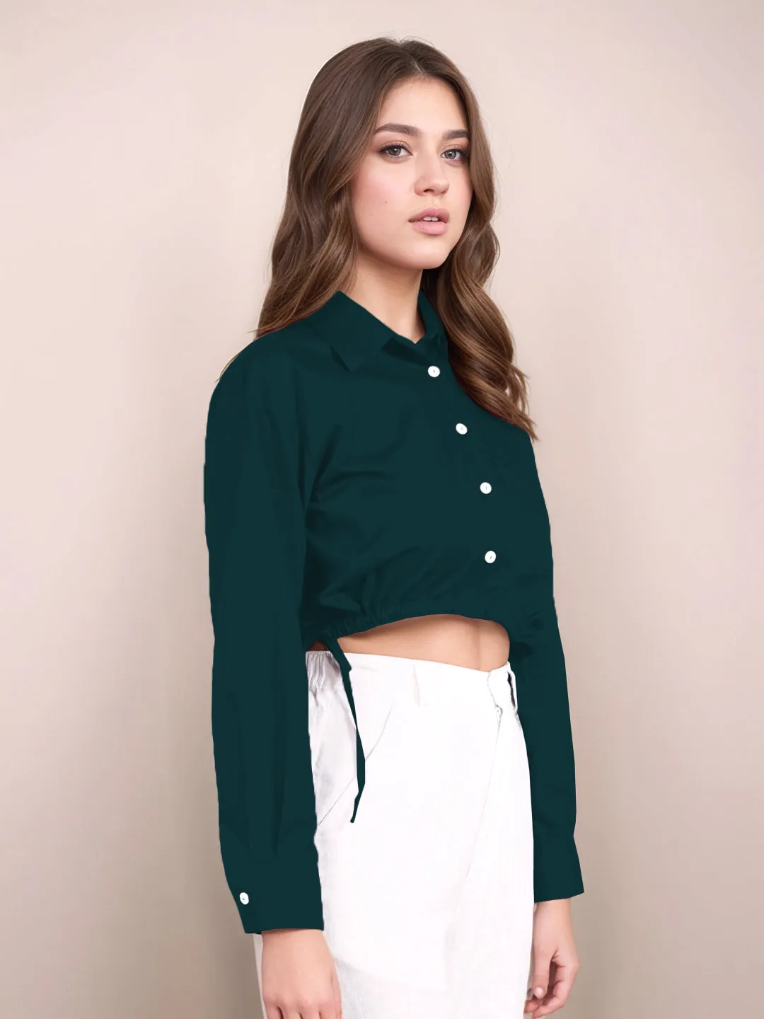Dark Green Solid Full Sleeves Shirt