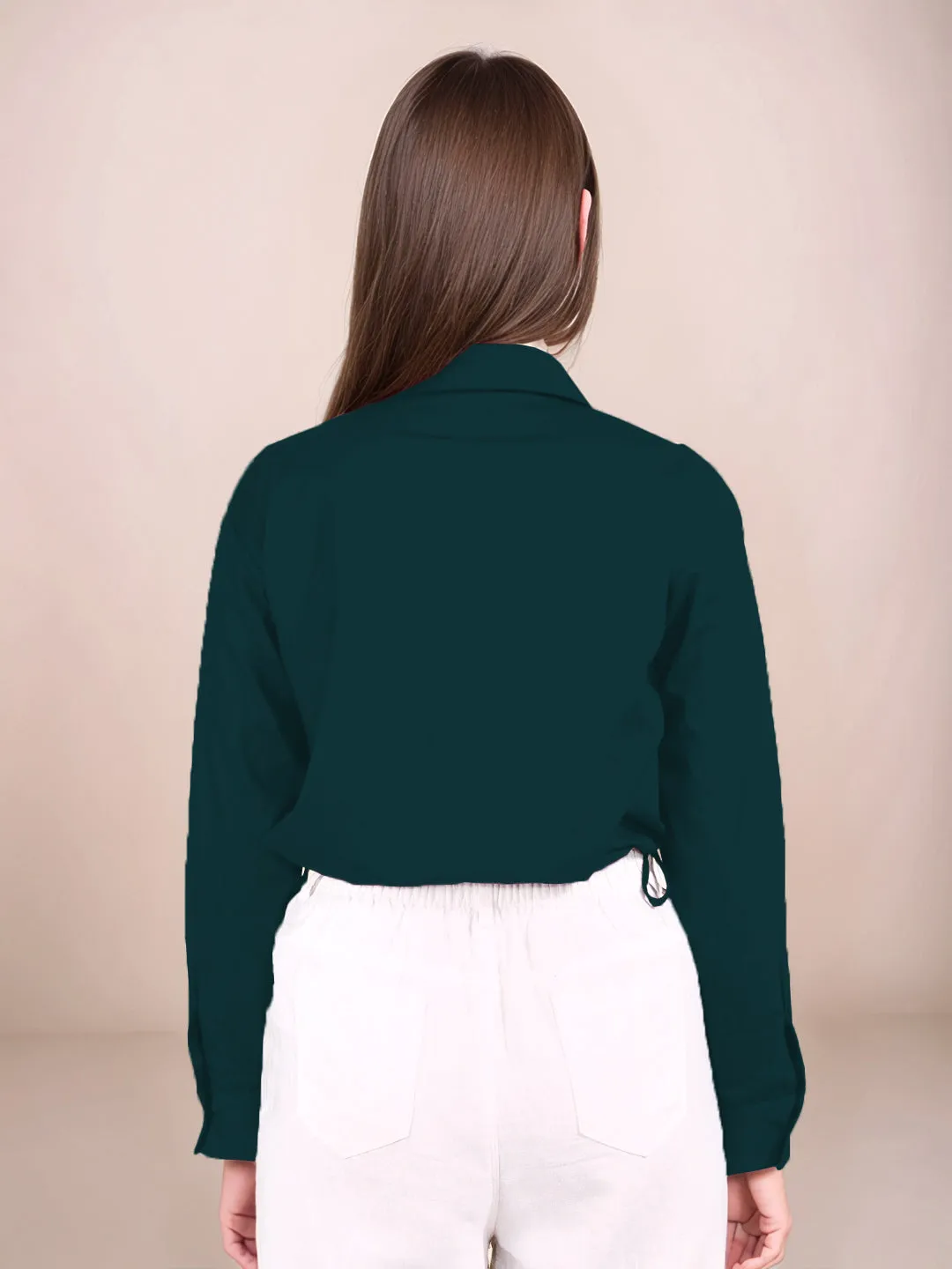 Dark Green Solid Full Sleeves Shirt