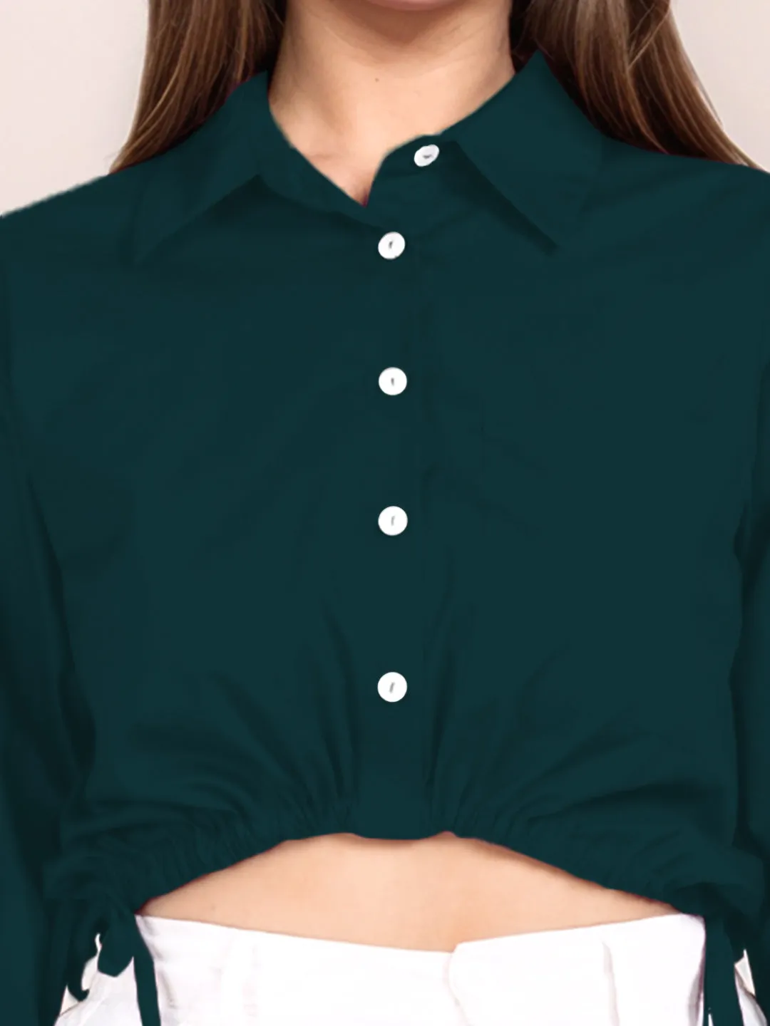 Dark Green Solid Full Sleeves Shirt