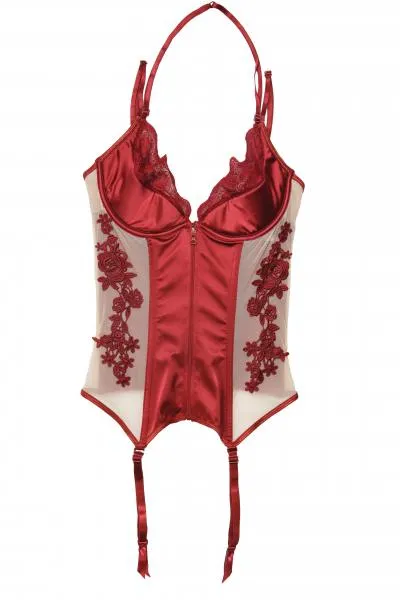 Demi Cup Bustier with Applique Details - Merlot/Nude -