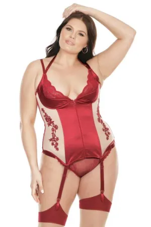 Demi Cup Bustier with Applique Details - Merlot/Nude -