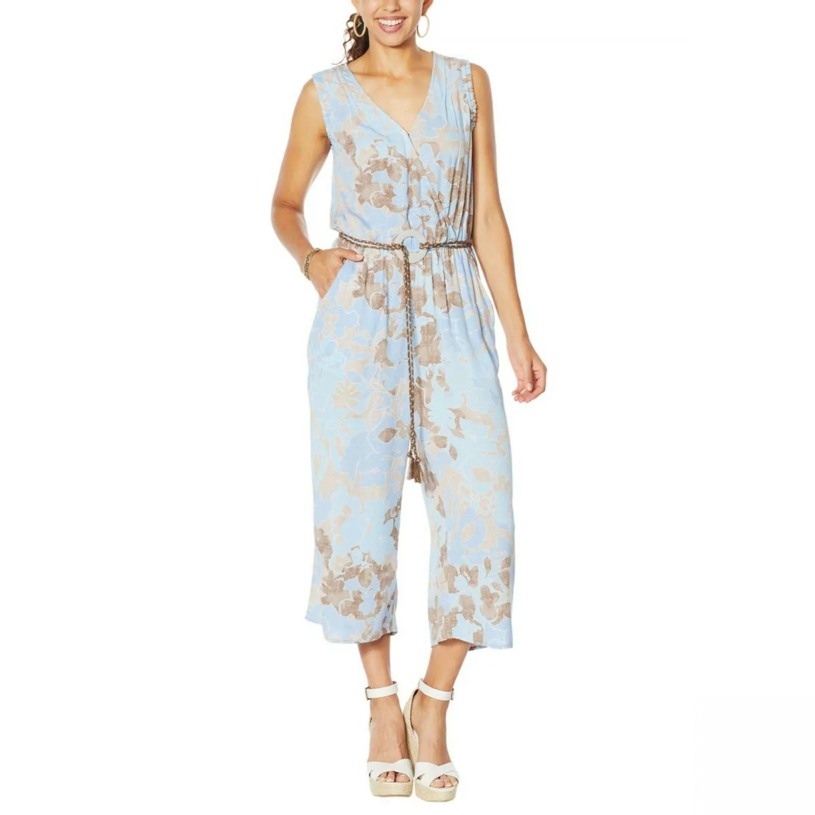 Democracy Women's Printed Belted Crop Jumpsuit