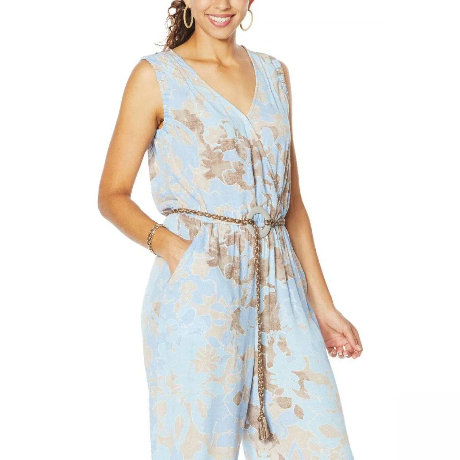 Democracy Women's Printed Belted Crop Jumpsuit