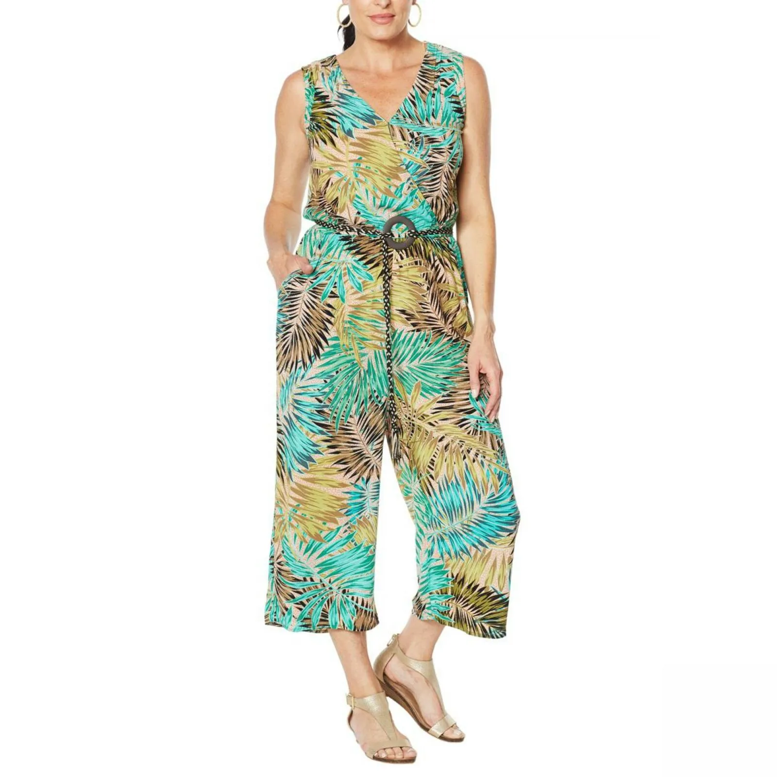 Democracy Women's Printed Belted Crop Jumpsuit