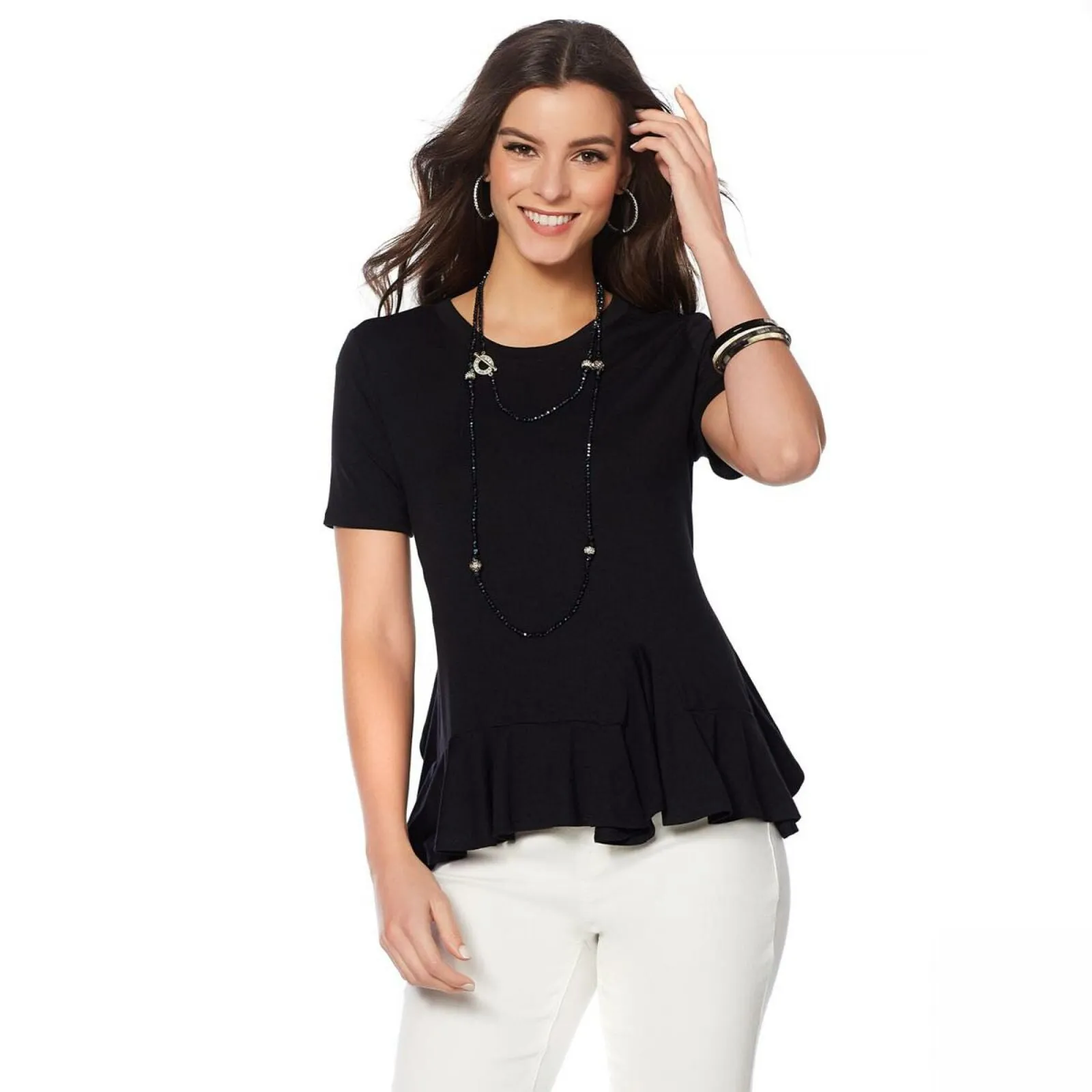 DG2 by Diane Gilman Women's Plus Size Asymmetric Ruffle Hem Top