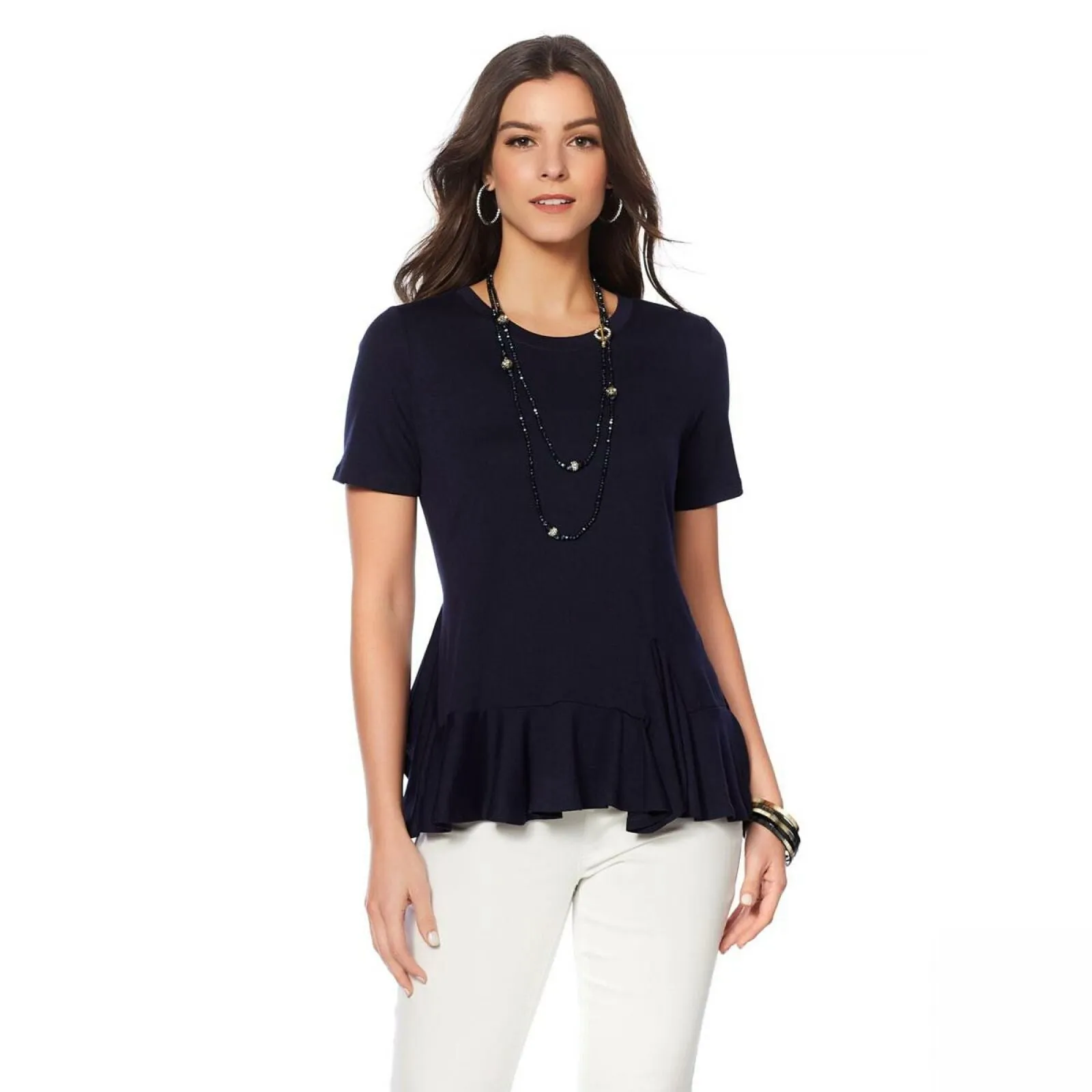 DG2 by Diane Gilman Women's Plus Size Asymmetric Ruffle Hem Top