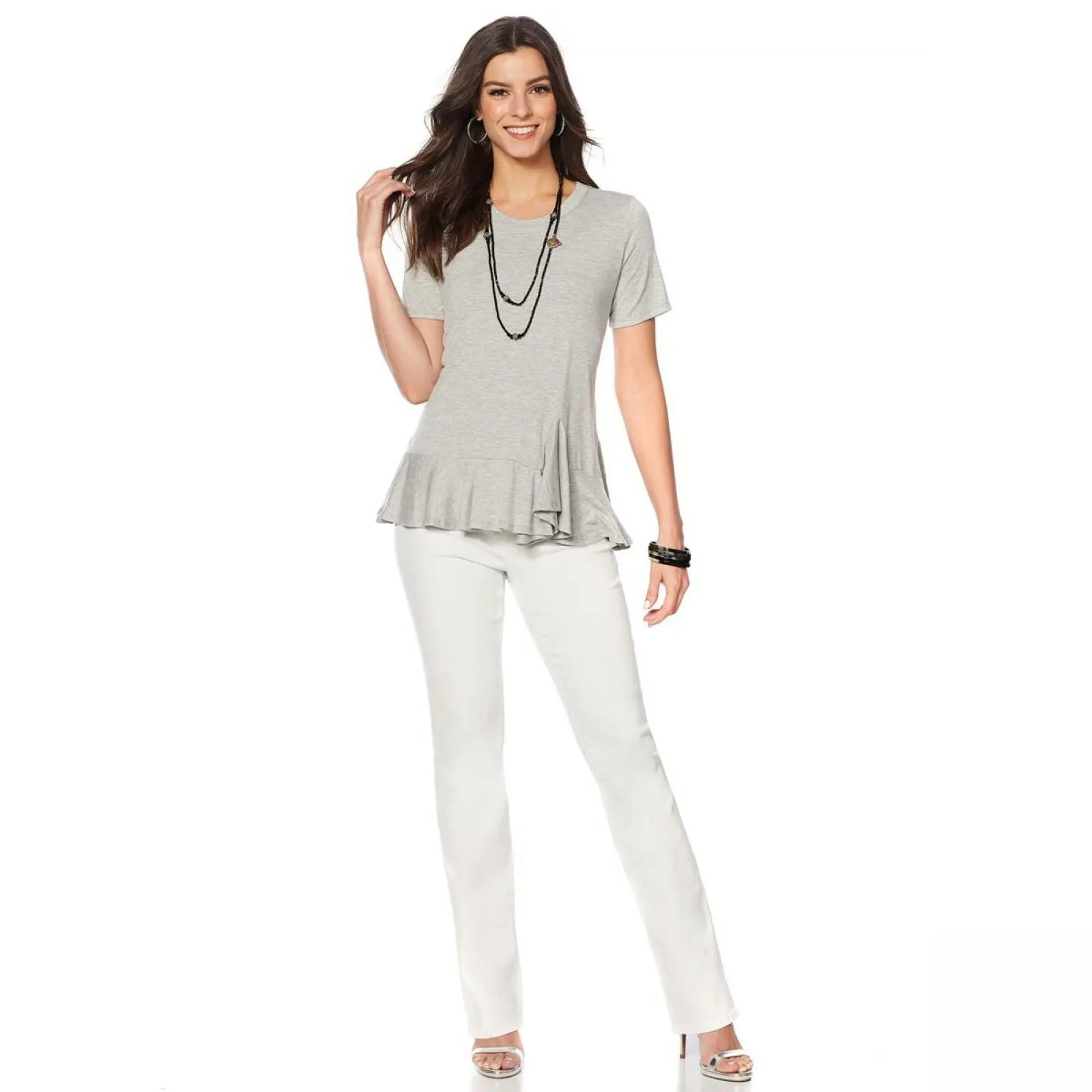 DG2 by Diane Gilman Women's Plus Size Asymmetric Ruffle Hem Top