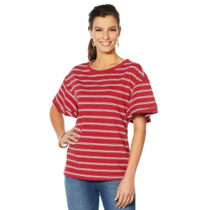 DG2 by Diane Gilman Women's Striped Ruffle Sleeve T-Shirt