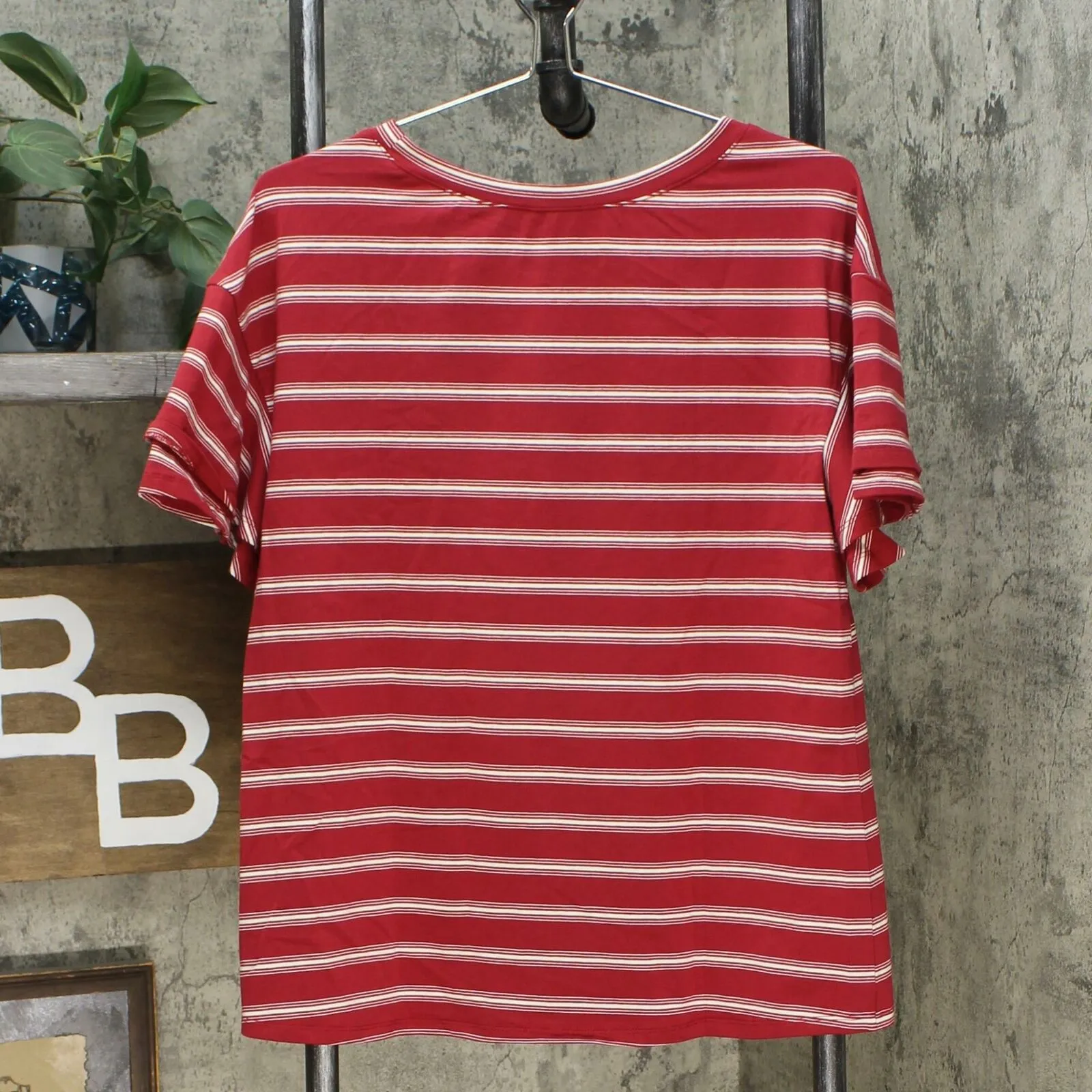 DG2 by Diane Gilman Women's Striped Ruffle Sleeve T-Shirt