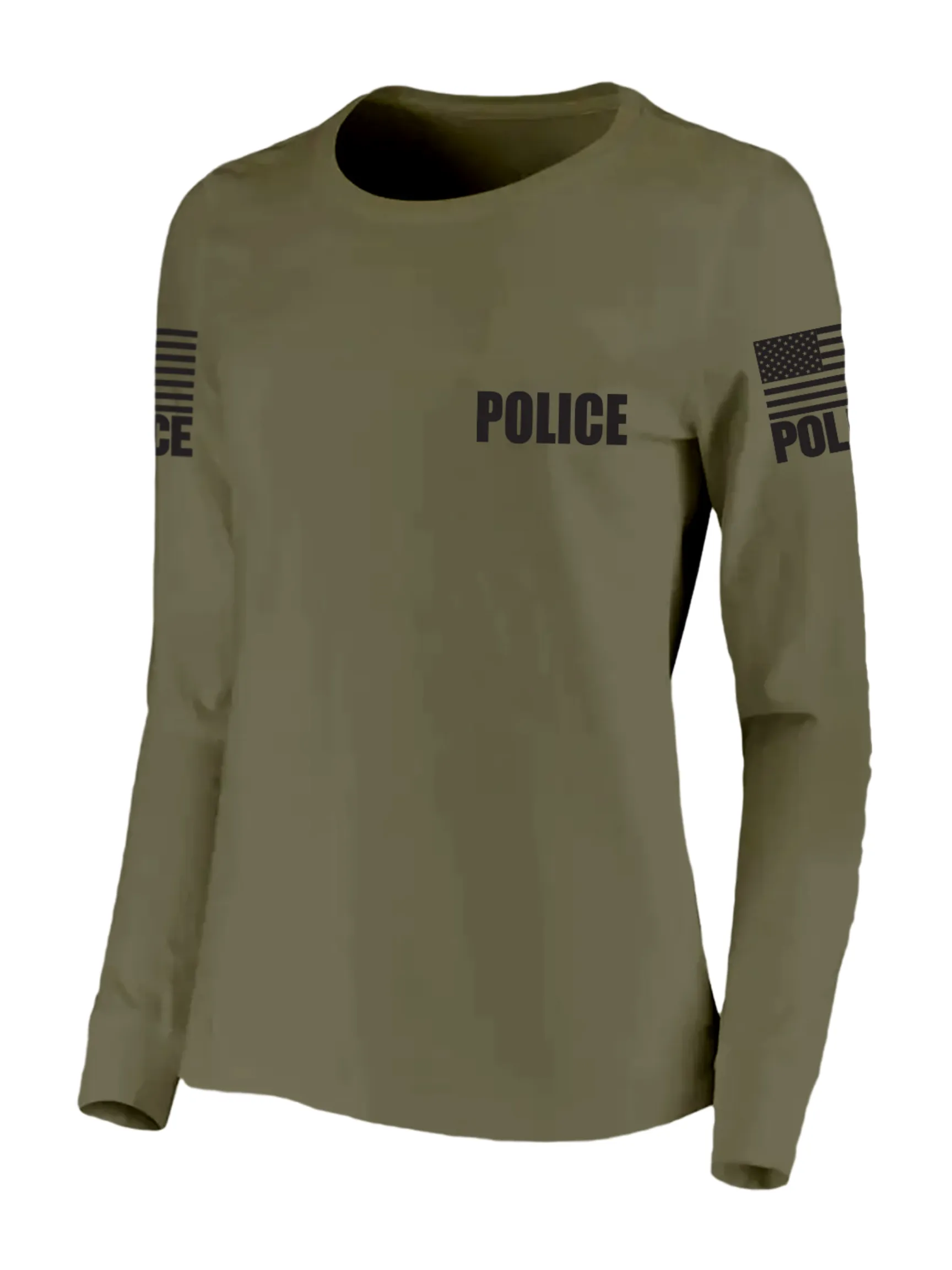 Drab Green Police Women's Shirt - Long Sleeve (Black)