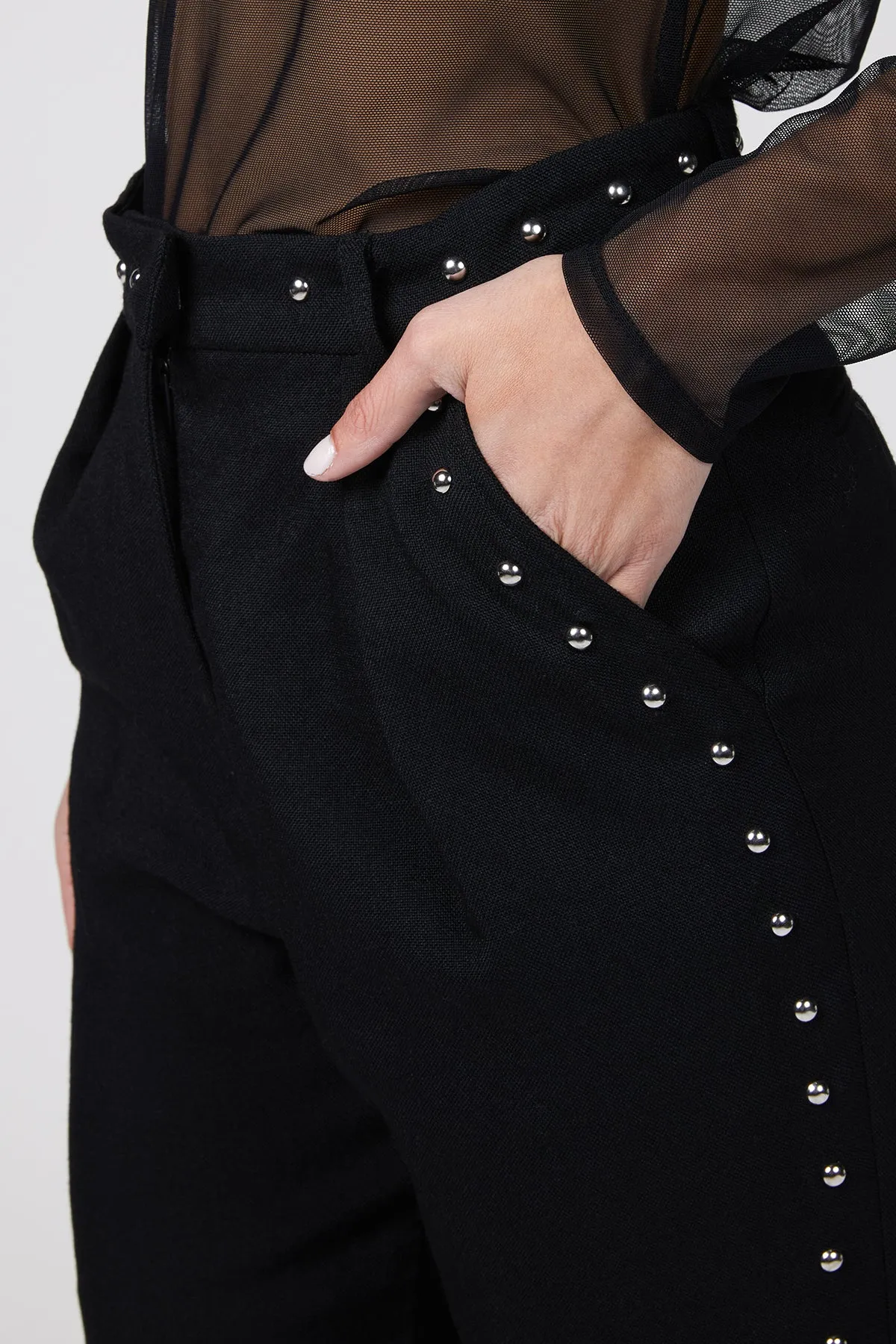 EMBELLISHED STRAIGHT-LEG WOOL PANTS