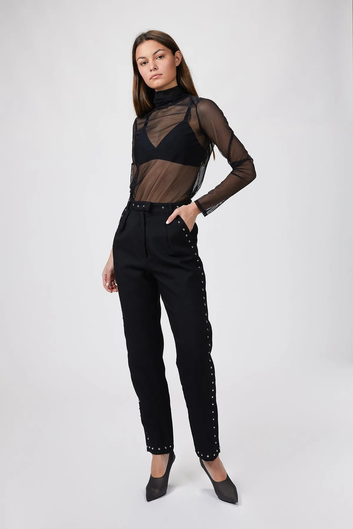 EMBELLISHED STRAIGHT-LEG WOOL PANTS