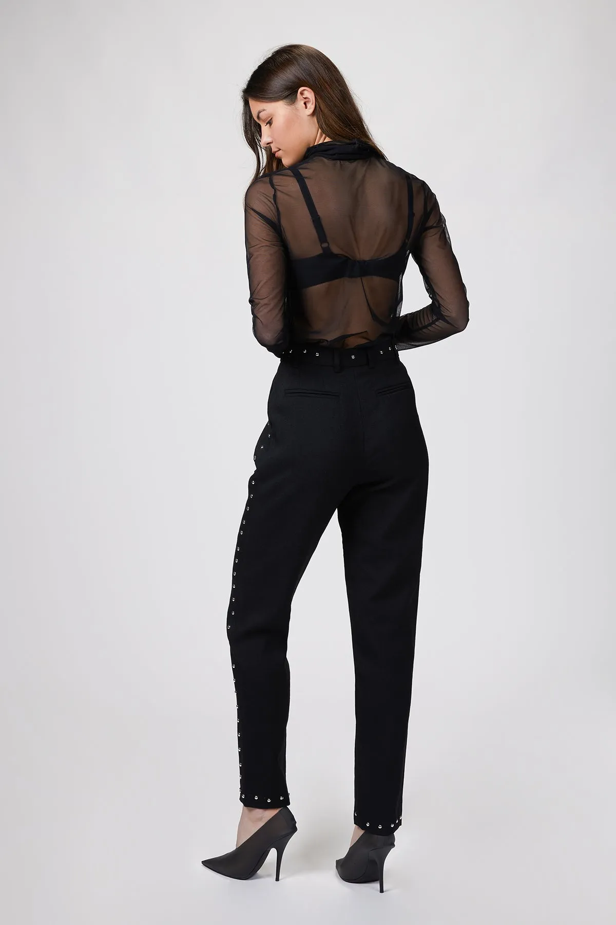 EMBELLISHED STRAIGHT-LEG WOOL PANTS