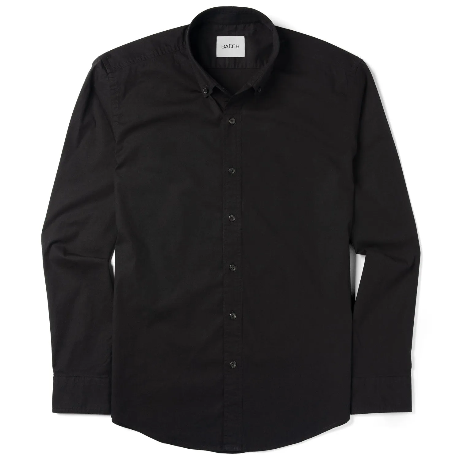 Essential Button Down Collar Casual Shirt - Jet Black Stretch Cotton Poplin