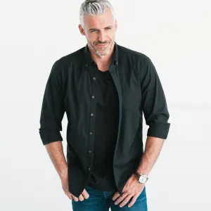 Essential Button Down Collar Casual Shirt - Jet Black Stretch Cotton Poplin