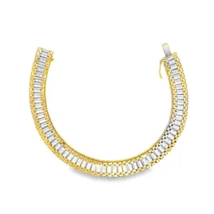 Estate Diamond-Cut Flat Fancy Link Bracelet in 14K Yellow and White Gold
