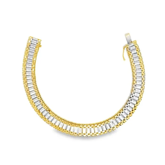 Estate Diamond-Cut Flat Fancy Link Bracelet in 14K Yellow and White Gold