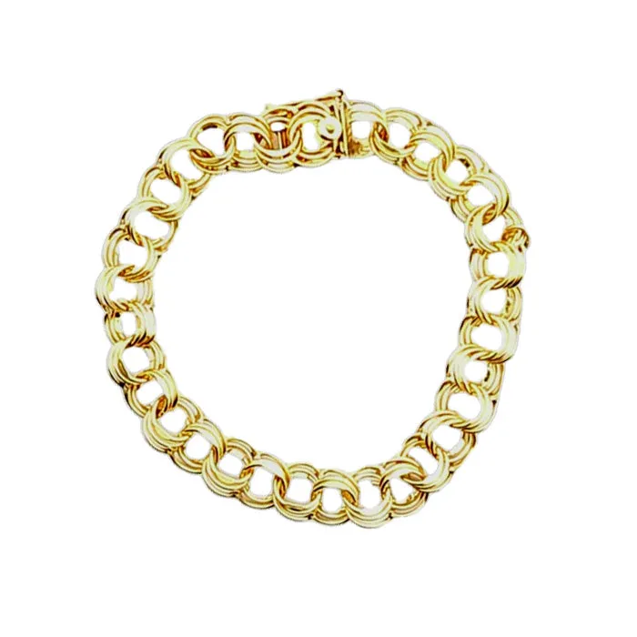Estate Double Link Charm Bracelet in 14K Yellow Gold