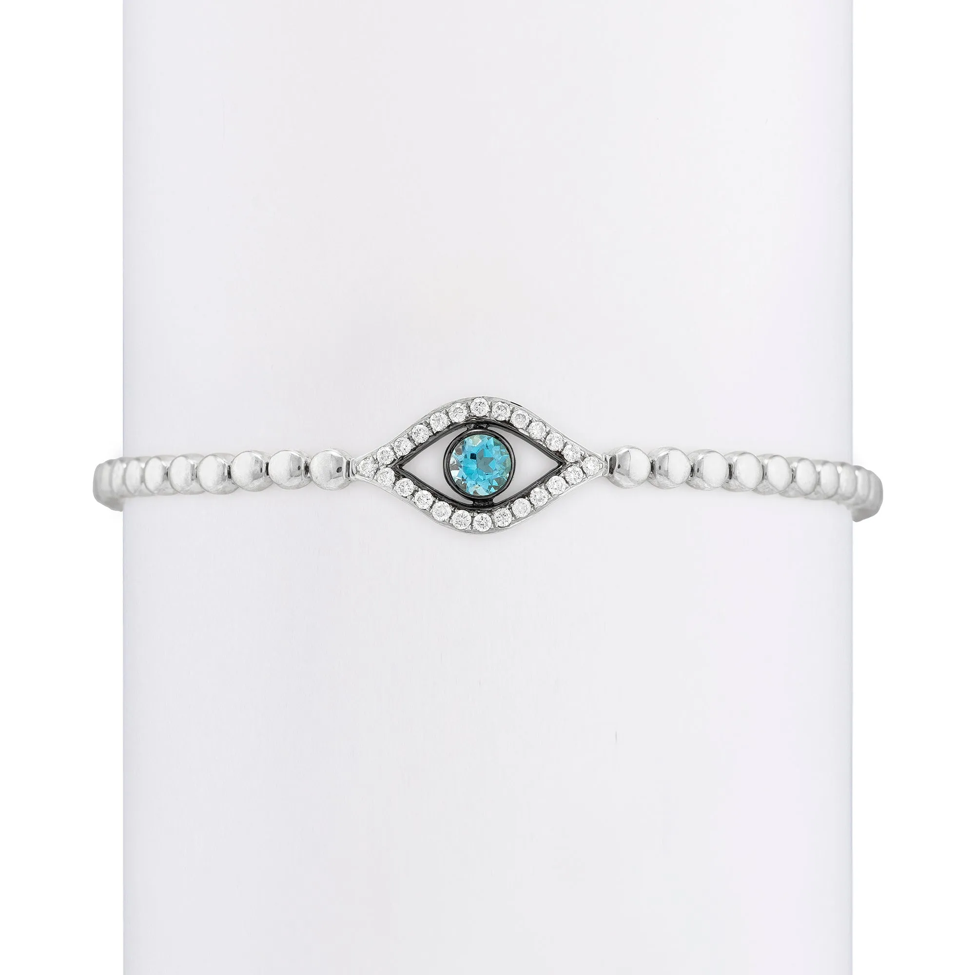 Etched Diamond & Aquamarine Evil Eye with Studded Chain