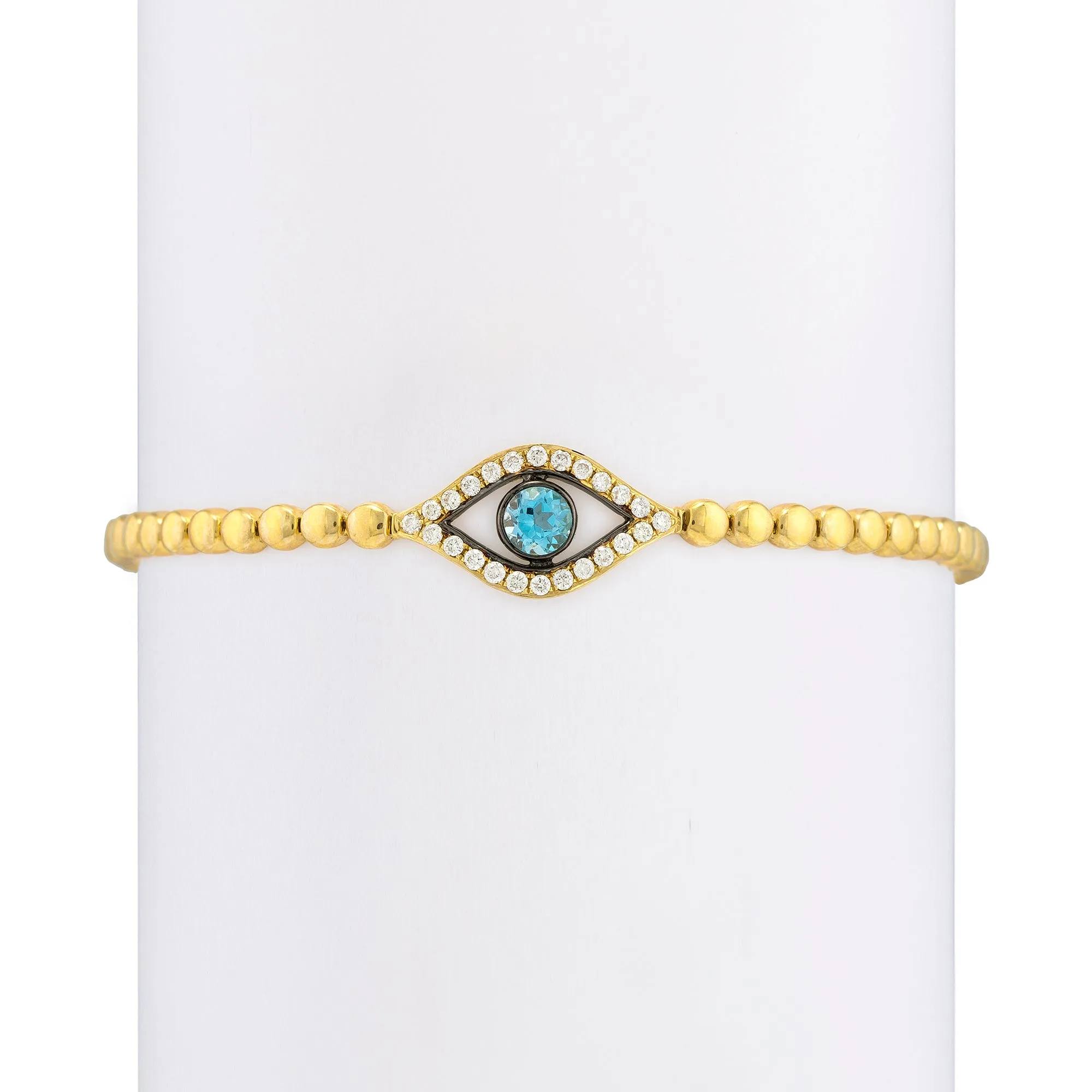 Etched Diamond & Aquamarine Evil Eye with Studded Chain