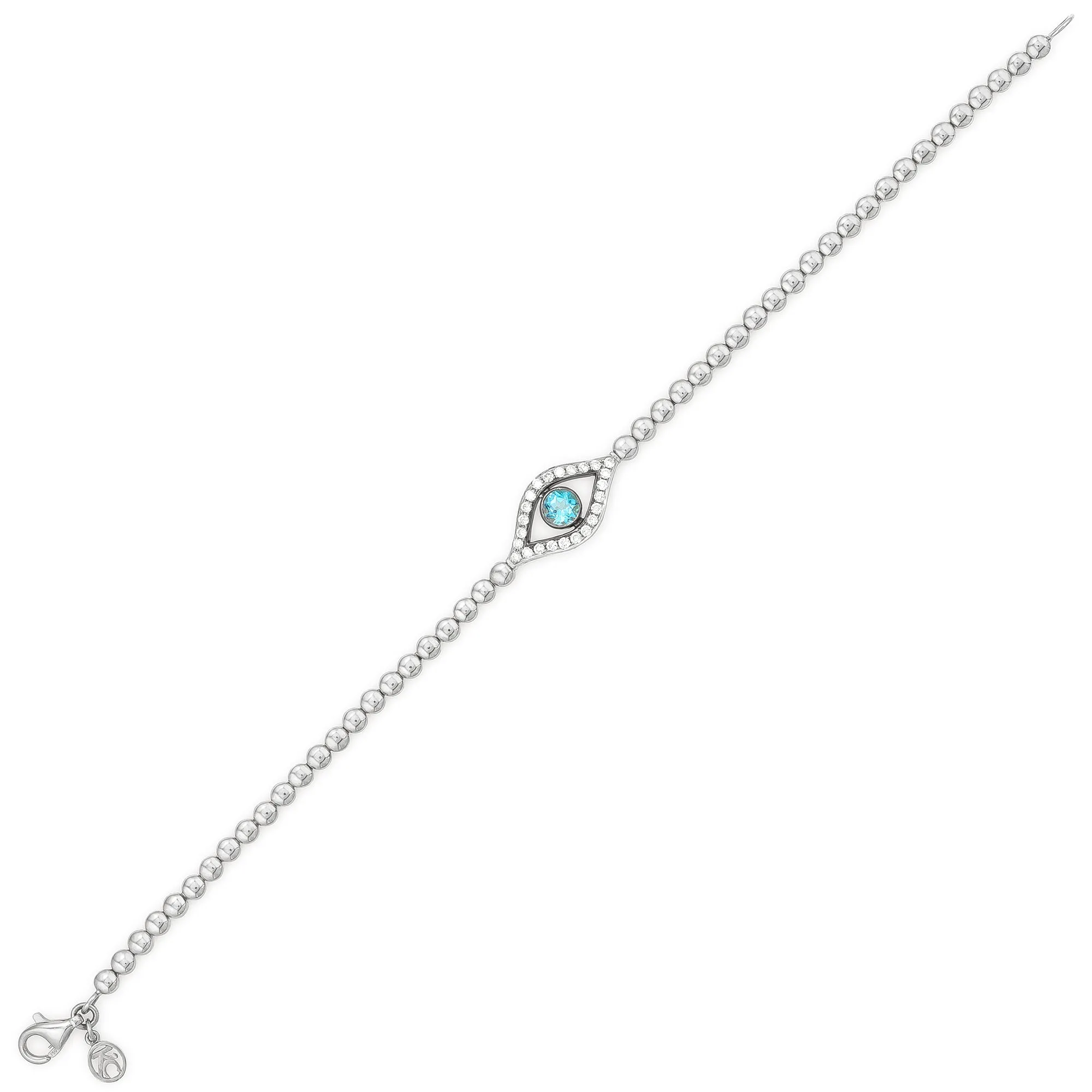 Etched Diamond & Aquamarine Evil Eye with Studded Chain