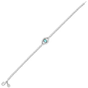 Etched Diamond & Aquamarine Evil Eye with Studded Chain