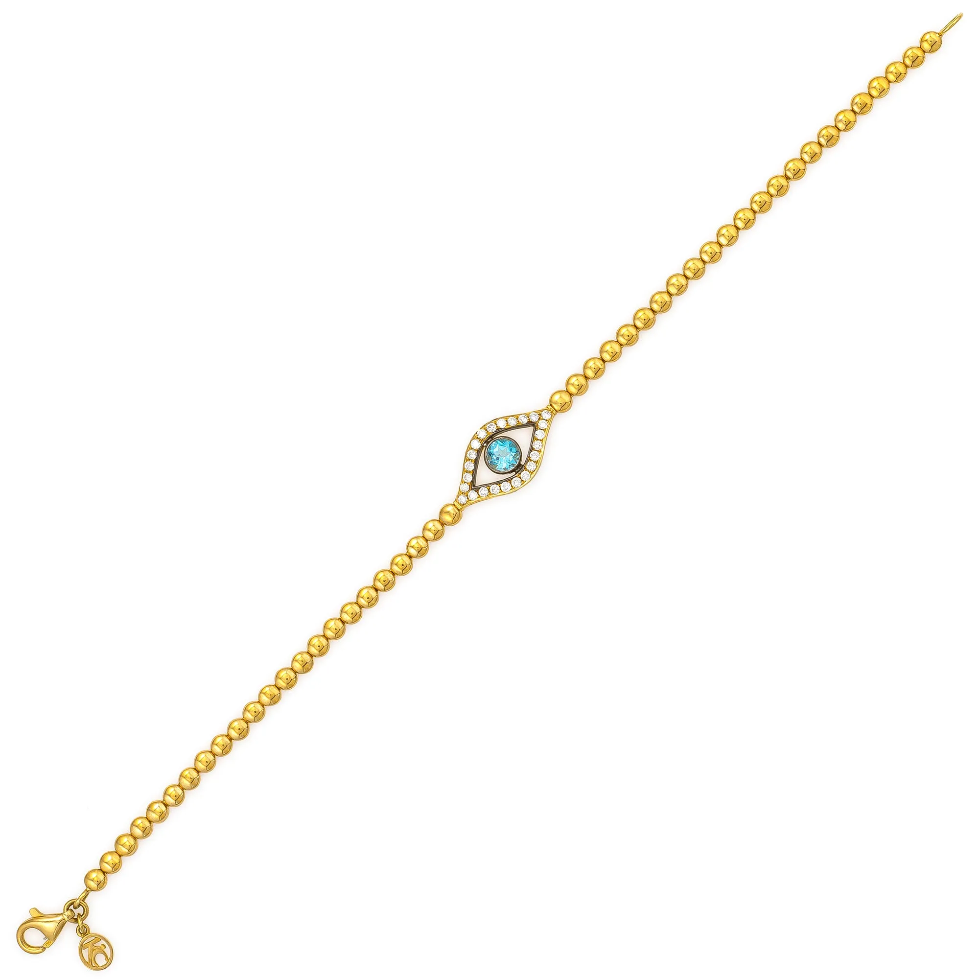 Etched Diamond & Aquamarine Evil Eye with Studded Chain