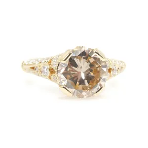 Fascinating 2.21ct Round Diamond in 18K Yellow Gold Art Deco Style Pavé Mounting