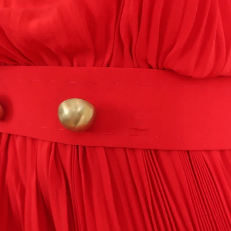 Fendi Dress Red Accordion Pleated Silk Size 40 Sleeveless Belted