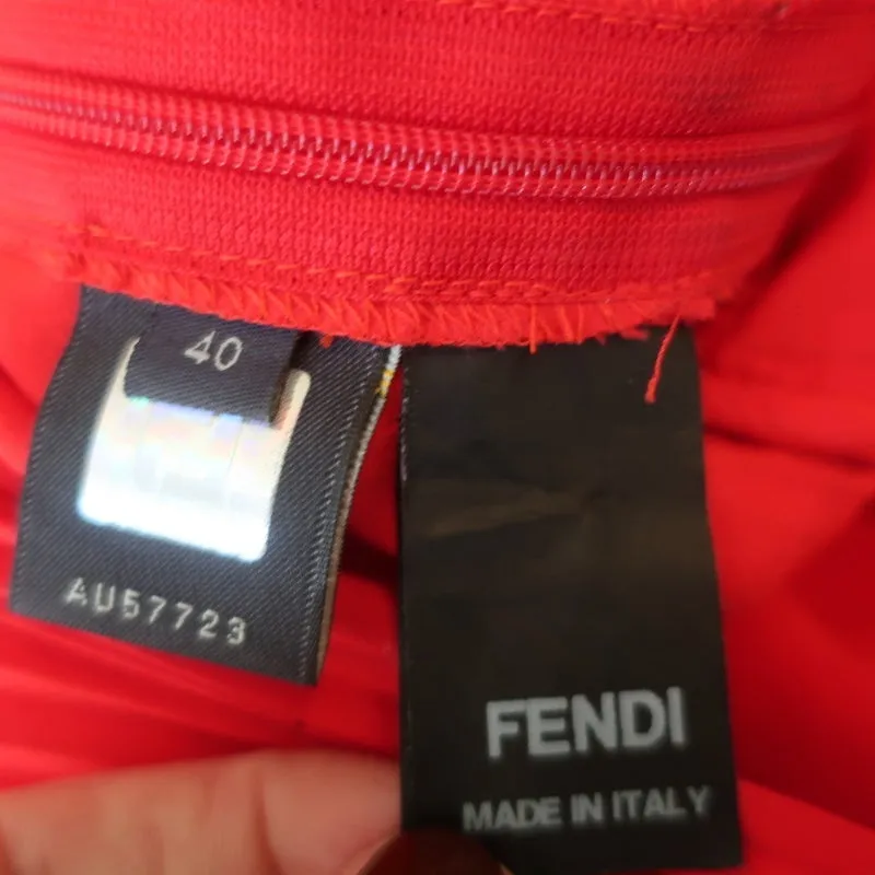 Fendi Dress Red Accordion Pleated Silk Size 40 Sleeveless Belted