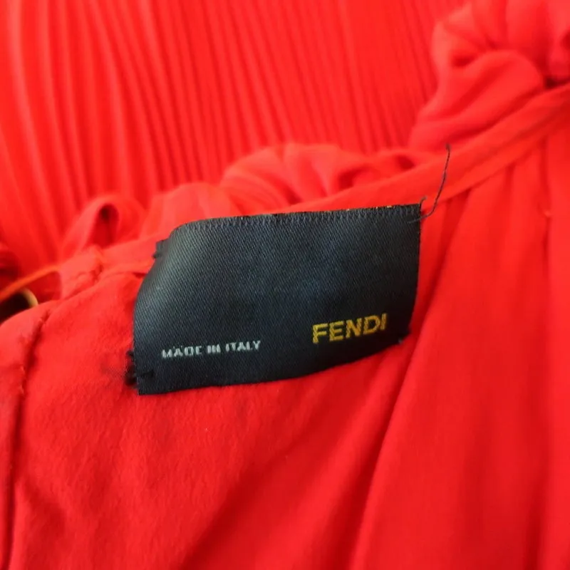 Fendi Dress Red Accordion Pleated Silk Size 40 Sleeveless Belted
