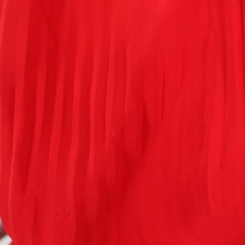 Fendi Dress Red Accordion Pleated Silk Size 40 Sleeveless Belted