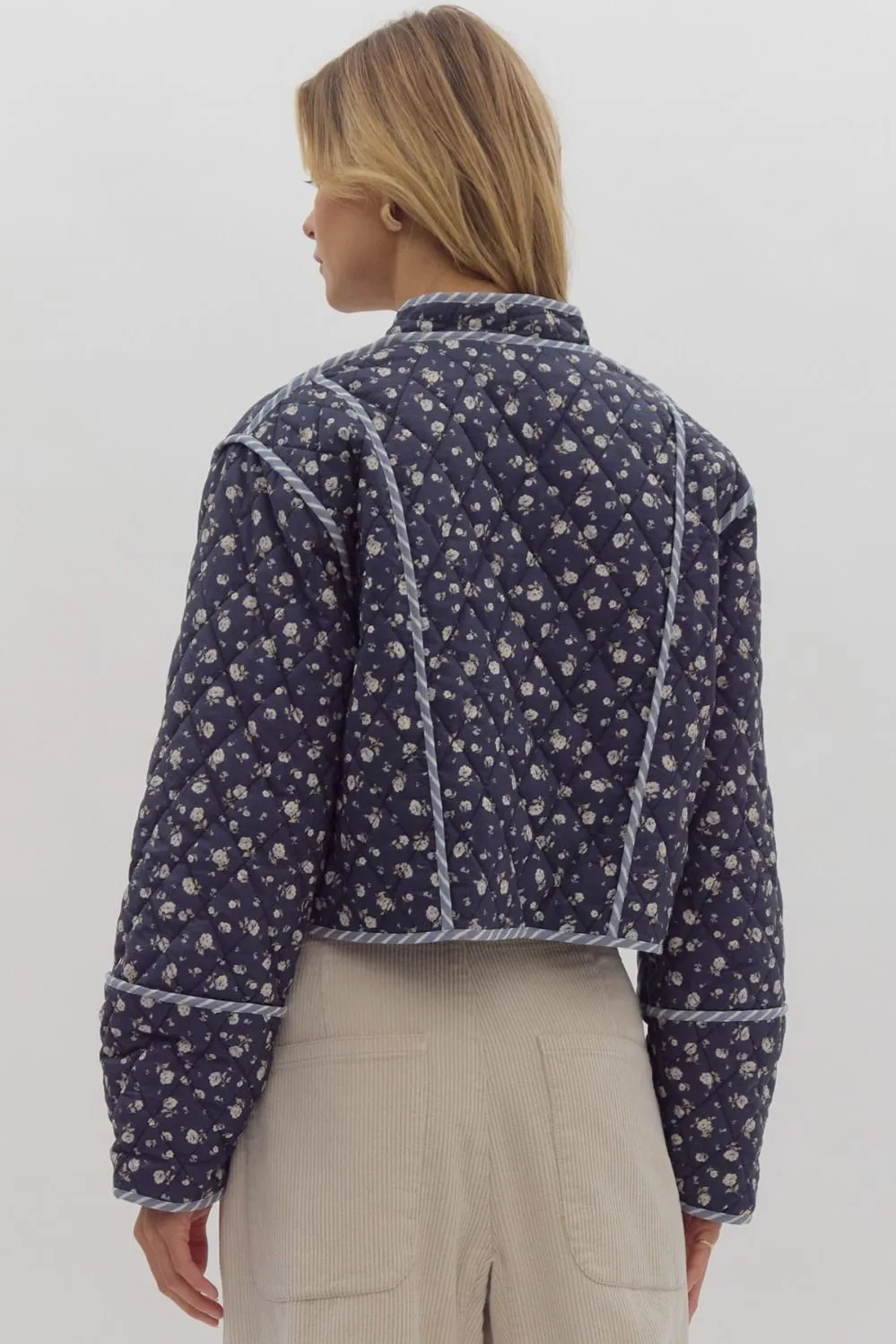 Floral Quilted Long Sleeve Jacket {Dark Navy}